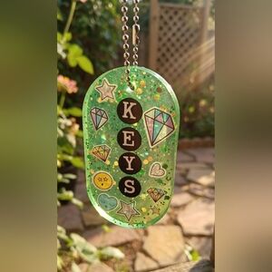 Handmade Green Resin Oversized Industrial Key Fob Keychain for Business KEYS